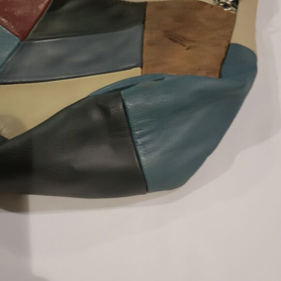 Vintage Boho Patchwork Genuine Leather Crossbody Shoulder Bag Made in Mexico - Picture 5 of 14